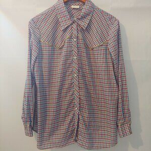 Vintage Land N Sea Womens 44 XL Shirt Pearl Snap Western Metallic Gold Piping